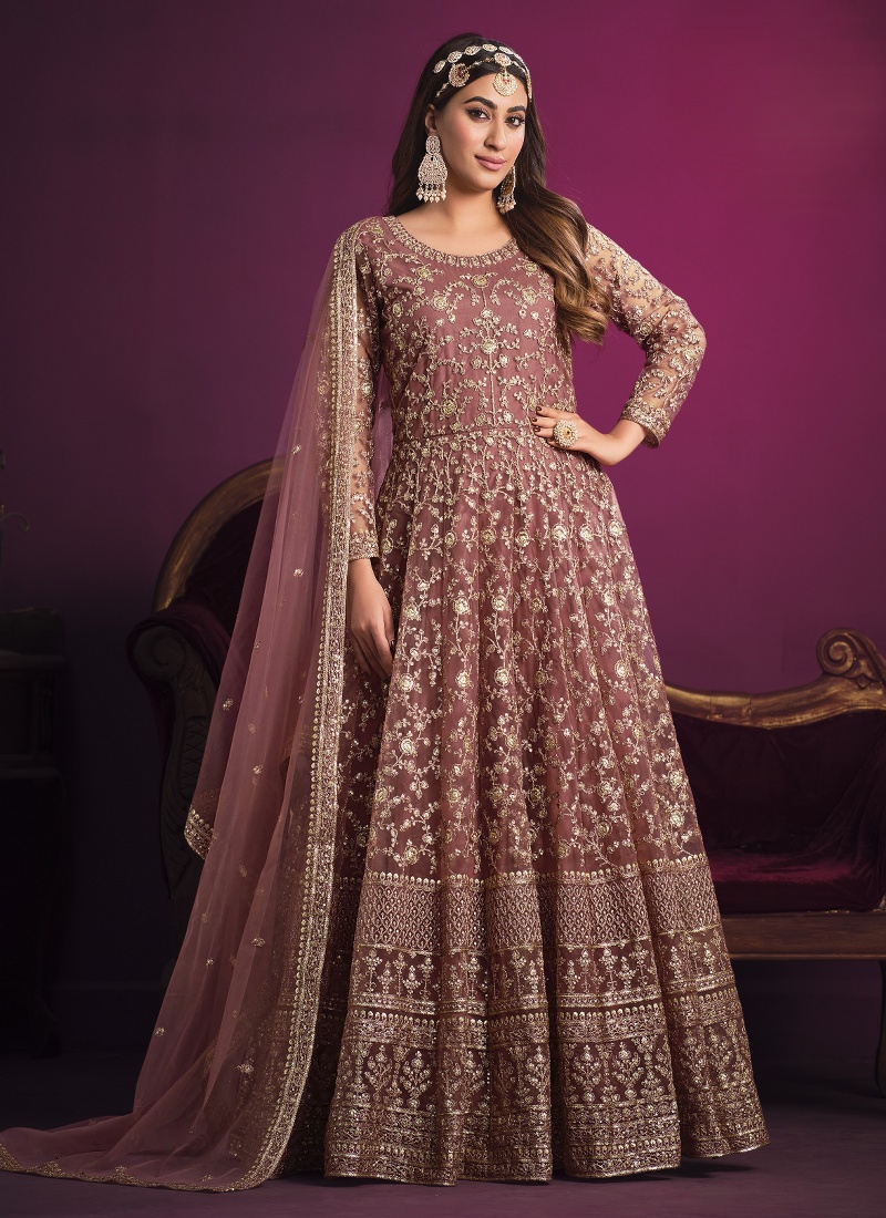 Shop Pink Net Zari Embroidered Wedding Salwar Kameez KF2407206 Online USA